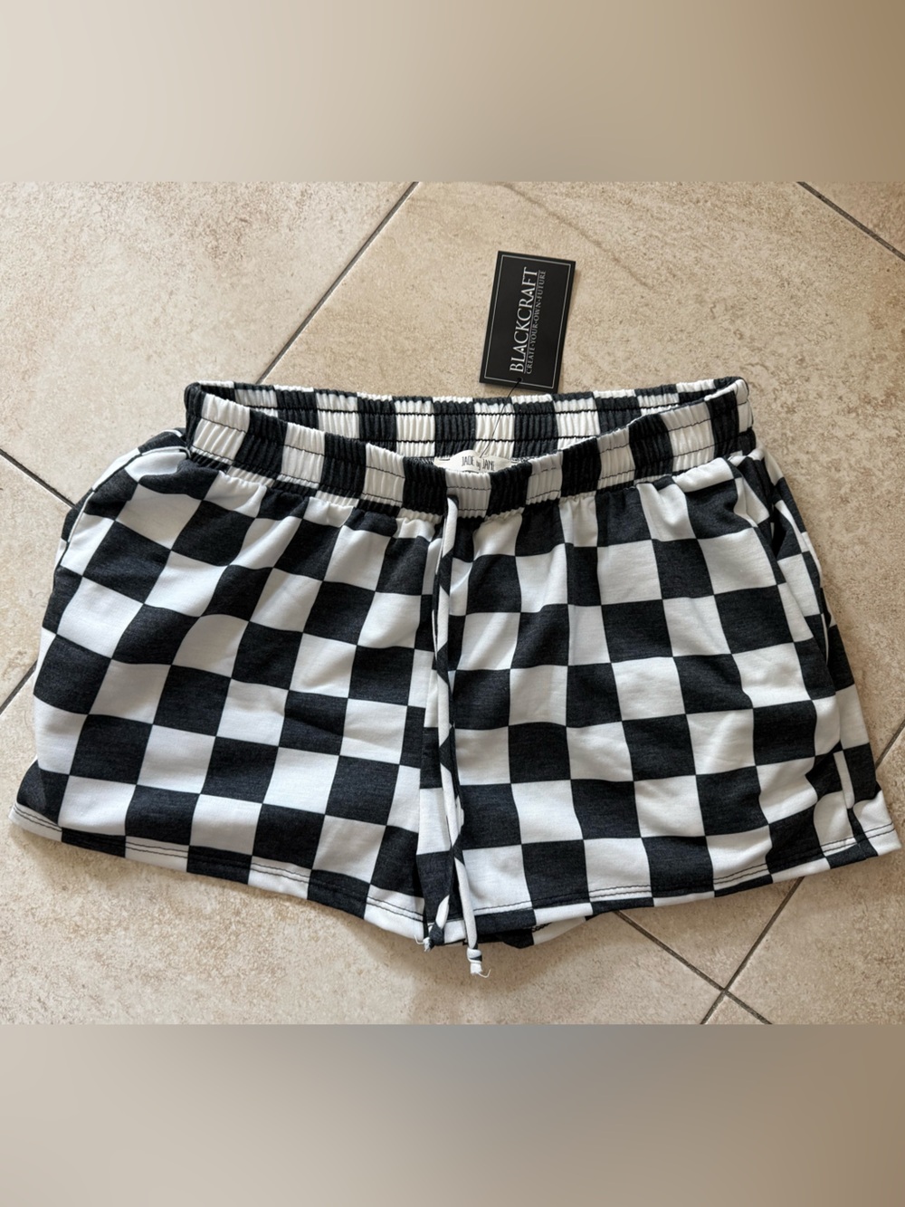 NWT BLACKCRAFT CULT Black & White Checkered Women’s Mini Lounge Shorts Punk Emo